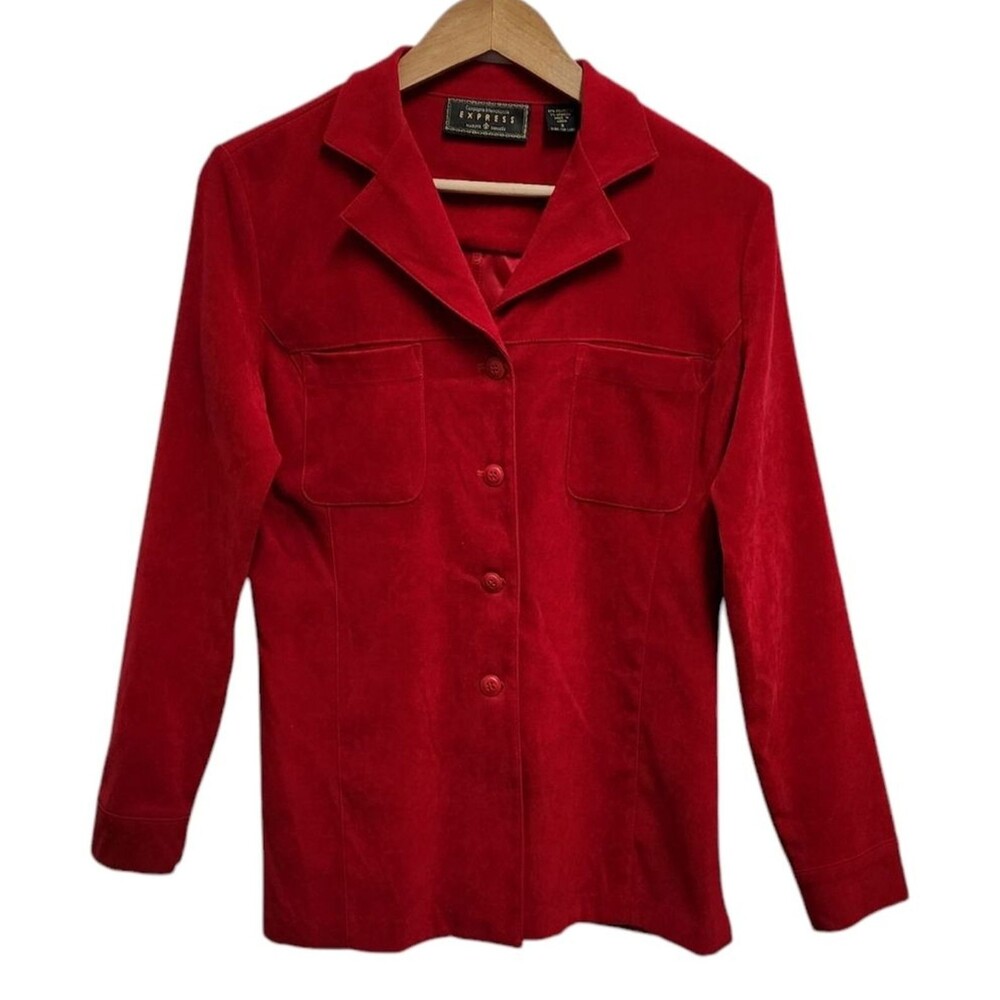 Express Red Faux Suede Button Collar Pockets Shirt Shacket Soft Stretch Women S